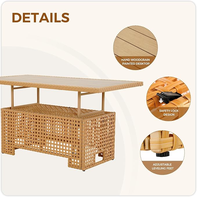 Grand patio 13-Piece Wicker Patio Furniture Set with Lift Top Coffee Storage Table, Outdoor Conversation Set Sectional Sofa with Water Resistant Thick Cushions, Cream