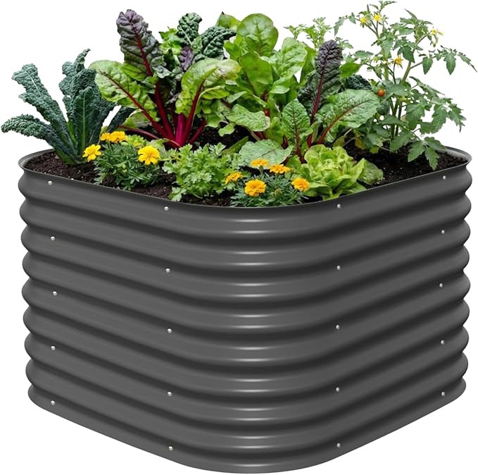 Vego garden 26" Extra Tall Raised Garden Bed Kits, 4 in 1 Modular Raised Planter Box for Vegetables Flowers Fruits Oval Metal Raised Garden-Modern Gray