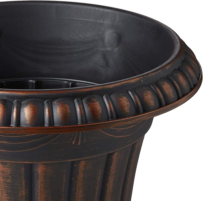 Arcadia Garden Products PL20CP Classic Traditional Plastic Urn Planter Indoor/Outdoor 10" x 12", Brushed Copper