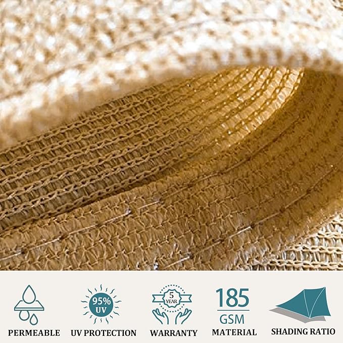Shade&Beyond 8'x10' Sun Shade Sails Canopy Rectangle Sand 185GSM Shade Sail for Patio Deck Yard Backyard, (We Make Custom Size)