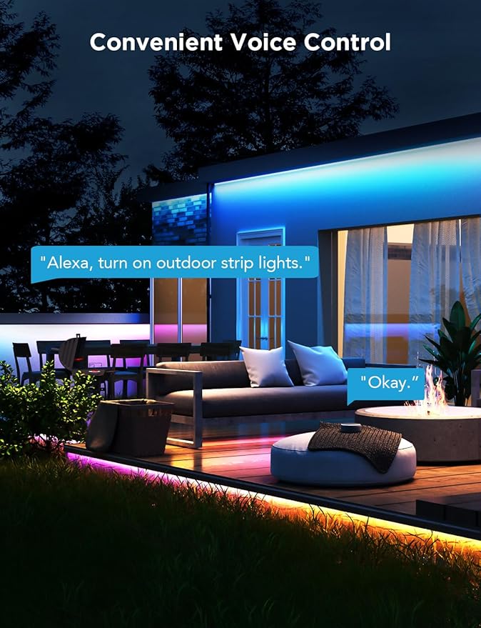 Govee Outdoor LED Strip Lights RGBIC with Warm and Cold White, 65.6ft 2.4G WiFi Smart Outdoor Lights, IP65 Waterproof, Work with Alexa and Google Assistant, App Control, for Porch, Patio, Eave, Party