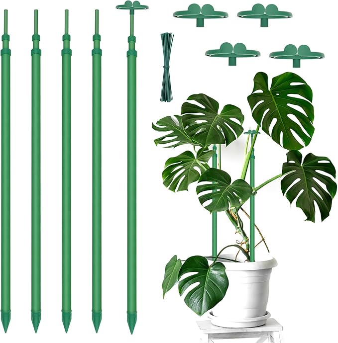 Extendable Plant Stakes, Length Scalable from 17.9IN to 42.3IN Plant Support Stake, Orchid Sticks with Clips for Indoor Outdoor,Garden Stakes for Plant,Tomato,Vegetables,Monstera,Vine - 5Pack
