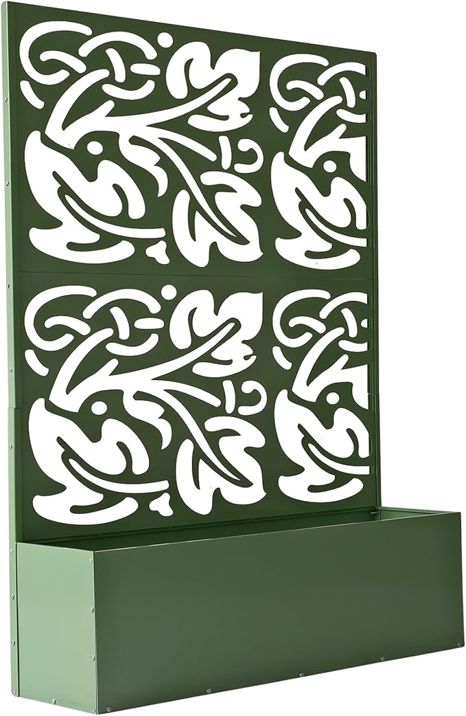 Oakland Living 6 ft. X 4 ft. Green Freestanding Metal Privacy Screen Room Divider with Flower Box