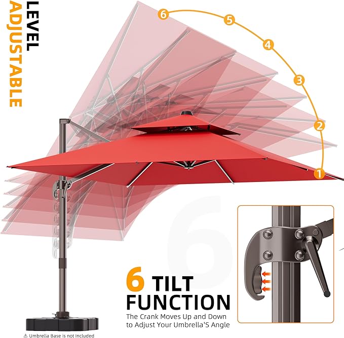 10' X 13' Outdoor Patio Umbrella Large Rectangle Cantilever Umbrella Heavy Duty 360°Rotation Offset Umbrella for Garden Deck Pool Patio,Red