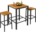 Devoko Acacia Wood Outdoor Patio Bar Set for 2, Square Counter Height Table with 2 Stools, Dining Bar Set for Garden, Deck, Pool Side, Dining Room, Kitchen, Living Room