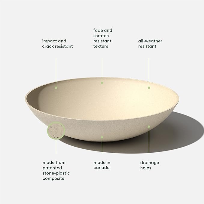 Veradek Mason Series Lane Bowl Planter| for Indoor or Outdoor Tabletops/Gardens |Made from Plastic-Stone Composite with Drainage Holes|Modern Décor for Flowers, Succulents, Small Plants