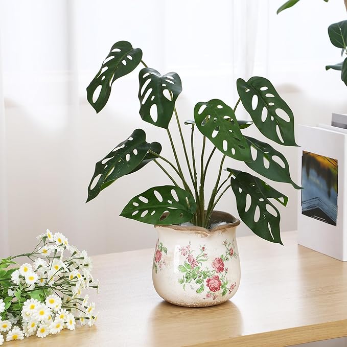 6 Inch Ceramic Plants Pots Vintage Ceramic Flower Planters Crackle Glaze Finish Flower Pots Decorative Floral Vintage Planters for Living Room Garden Home Decor Gifts(Classic)