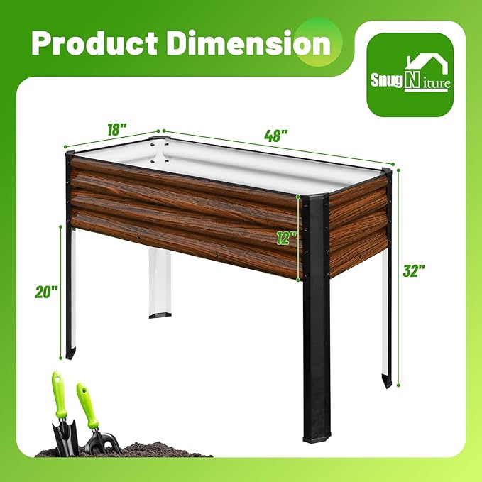 SnugNiture Raised Garden Bed with Legs, 2PCS 48×18×32in Outdoor Metal Elevated Raised Planter Box for Backyard, Patio, Balcony