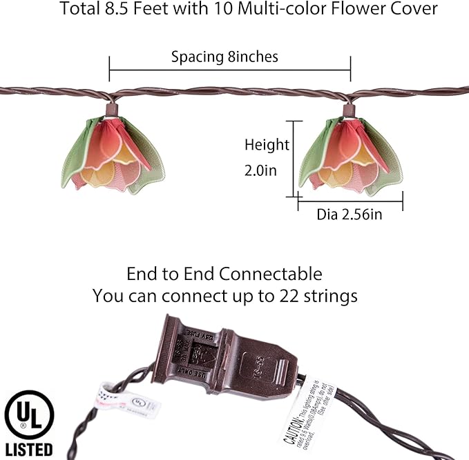 Decorative String Lights Plug in with 10 Incandescent Bulbs, Flower Garland Fairy Lights Connectable Weatherproof Outdoor Indoor for Wedding Garden Pergola Bedroom Porch Floral Home Decor (Multicolor)