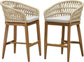 PURPLE LEAF Outdoor Rattan 24" Counter Height Bar Stools Chair Set of 2, Modern Upholstered Patio Bar Stool with Backrest for Indoor and Outdoor, Kitchen Island, Teak