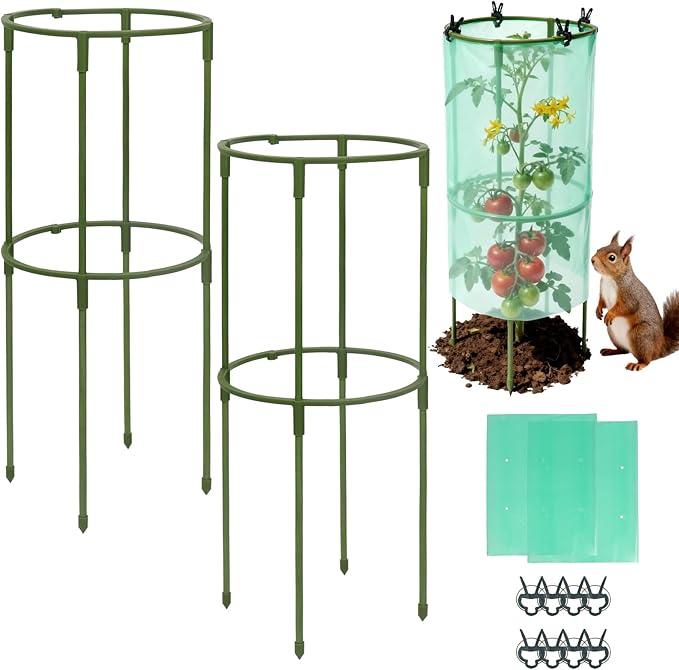 17.7" H Plant Support Stake Cage, Round Plant Support Garden Flower Stakes with Plastic Protective Film, Plant Cages for Indoor Outdoor Small Plants,Tomato, Peony, Hydrangea