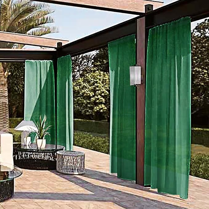 SpaceDresser Waterproof Outdoor Sheer Curtains for Patio - 2 Panels Rod Pocket Indoor Voile Sheer Curtain for Living Room,52W x 96L inch, Foliage Green