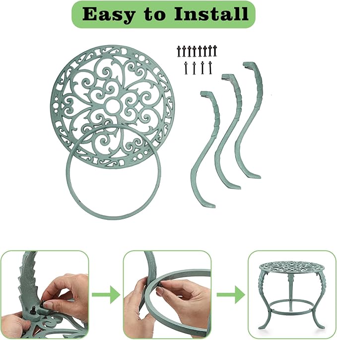 OwnMy Heavy Duty Cast Iron Plant Stand Vintage Wrought Iron Flower Pot Holder, Indoor Outdoor Large Plant Stand for Home Garden Patio, Decorative Round Potted Plant Holder Rack, Green