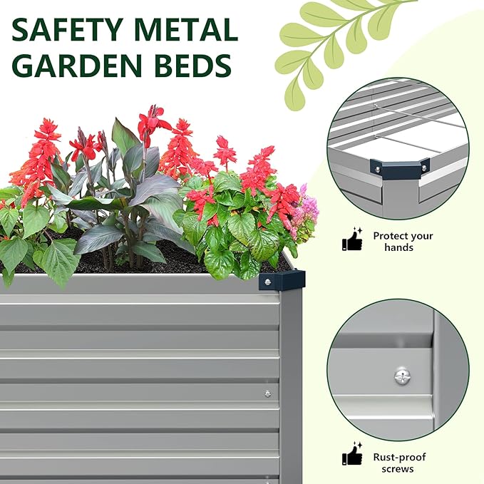 Vengarus 8x2x1FT (2 Pack) Galvanized Raised Garden Bed-Outdoor Planter Box for Vegetables,Metal Flower Boxes with Corner,Planter Raised Bed,(Silver)