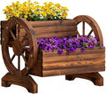 Wooden Wagon Planter Flower Cart with Wheels Garden Box Garden Planter, Decorative Planter for Flowers Herbs Vegetables for Indoor & Outdoor Décor Flower Cart for Patio Garden Balcony (Carbonized)