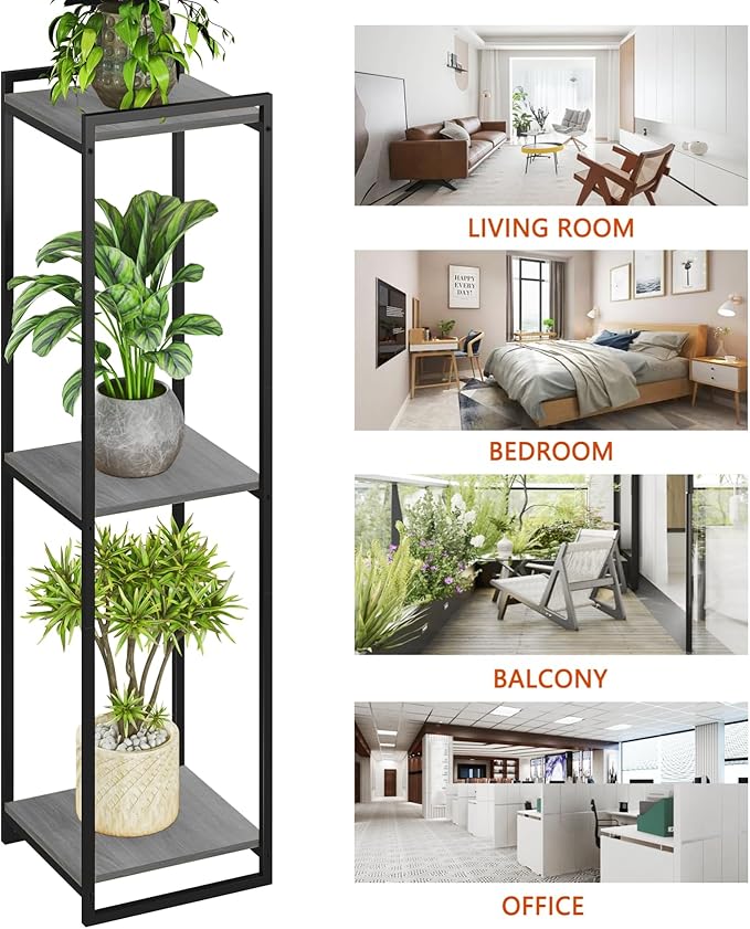 3-Tier Plant Stand Indoor, 45" Tall Modern Plant Shelf Corner Flower Pot Holder Organizer for Living Room Balcony Garden, Oak Grey