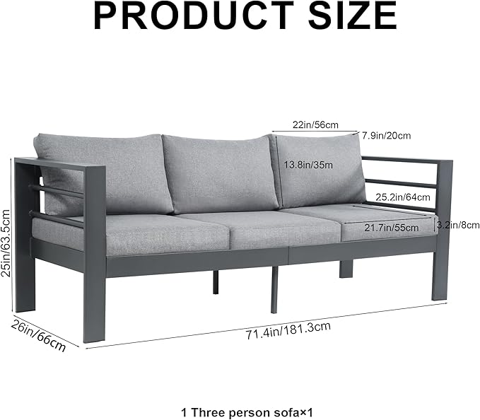 3-Seater All-Weather Iron Patio Sofa with Cushions - Heavy-Duty Metal Outdoor Sectional Couch for Garden, Poolside & Backyard (Modern Rust-Resistant Design)