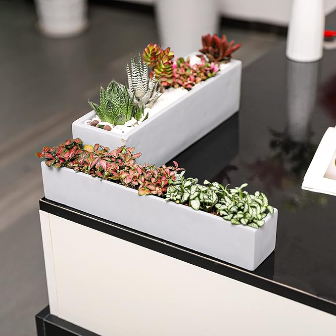 14.5-Inch Grey Rectangle Concrete Succulent Planter Windowsill Boxes