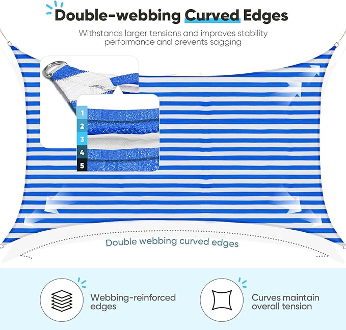 Quictent 20x26ft Sun Shade Sail for Patio, 185GSM Heavy Duty Rectangular Outdoor Sunshades UV Block Outside Canopy Cover for Backyard White and Blue Multi