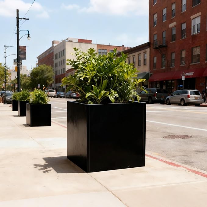 Galvanized Steel Planter Box Black Metal Planter Large Square 32Inch Indoor Outdoor Planters Cube Steel Heavy Duty Flower Pot Powder Coating Modern Commercial Residential for Patio, Yard, Garden