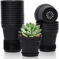 T4U 4 Inch Plant Pots 18-Pack, Small Flower Pots with Saucer and Drainage Hole, Durable Plastic Pots, Nursery Small Flower Pot Bulk for Plants, Succulent, Violet, Decorative (18 Pack 4" Pot, Black)