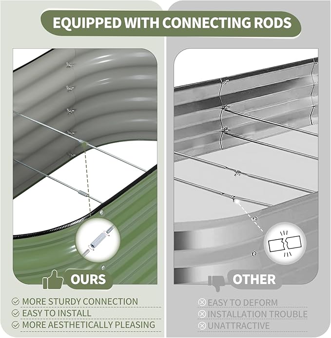 Galvanized Raised Garden Bed - 4x2x1.4FT Metal Planter Boxes Outdoor | Oval Steel Raised Bed Kit for Gardening with Protective Tape, Gloves for Vegetables, Flower, Herb (Green)