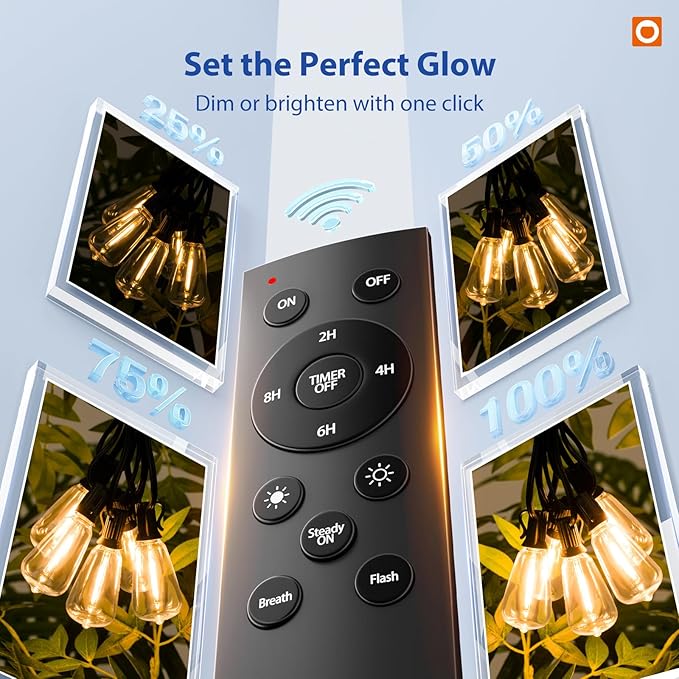 addlon 100FT(50FT*2) LED Outdoor String Lights with Remote Waterproof Patio Lights with 54 Shatterproof ST38 Replaceable Bulbs(4 Spare), Dimmable Outside Hanging Lights Connectable for Porch, Backyard