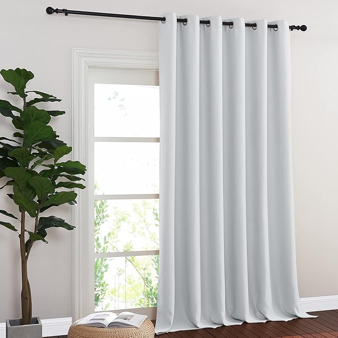 NICETOWN Room Darkening Patio Door Curtain for Living Room Darkening Grommet Sound Reducing Privacy Window Treatment for Bedroom, Greyish White, 1 Panel, W80 x L102