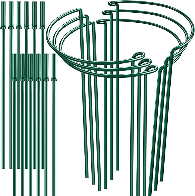 6 Pack 32 or 16 inch Adjustable Plant Support Stakes, Heavy-Duty Half Round Peony Support, Garden Plant Stakes Cage for Outdoor Plants, Peony, Tomato, Hydrangea, (16In Support +16In Extension Tubes)