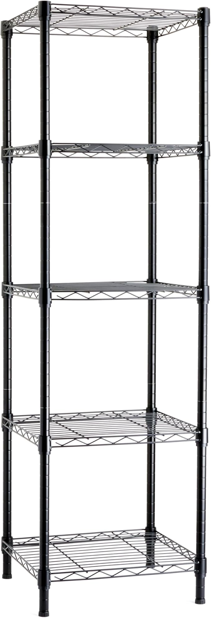 Amazon Basics 5-Shelf Tower Adjustable Storage Shelving Unit for Garage, Rust-Resistant Steel, 150 lbs Per Shelf, 16"W x 16"D x 54"H, Black