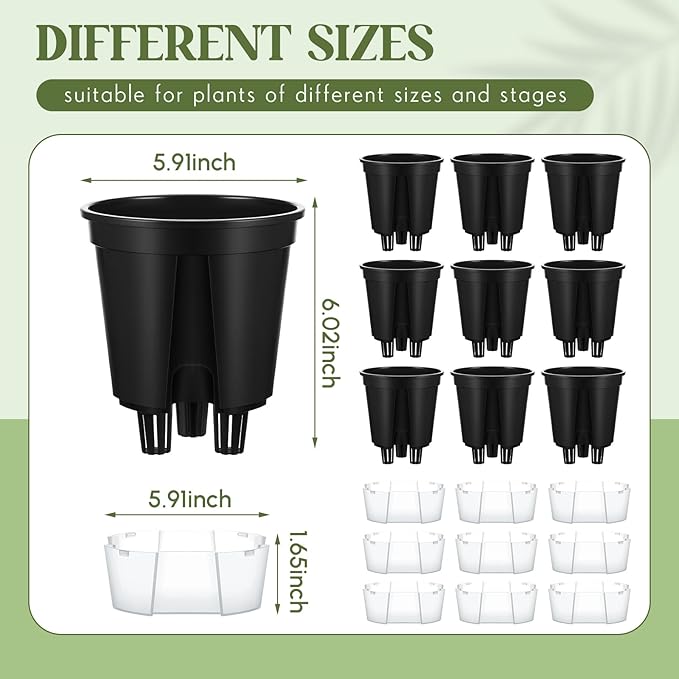 Self Watering Pots for Indoor Plants with Deep Reservoir and High Drainage Holes for Outdoor Plants and Flowers, Bare Root Planter (5.91'',Black,9 Pcs)