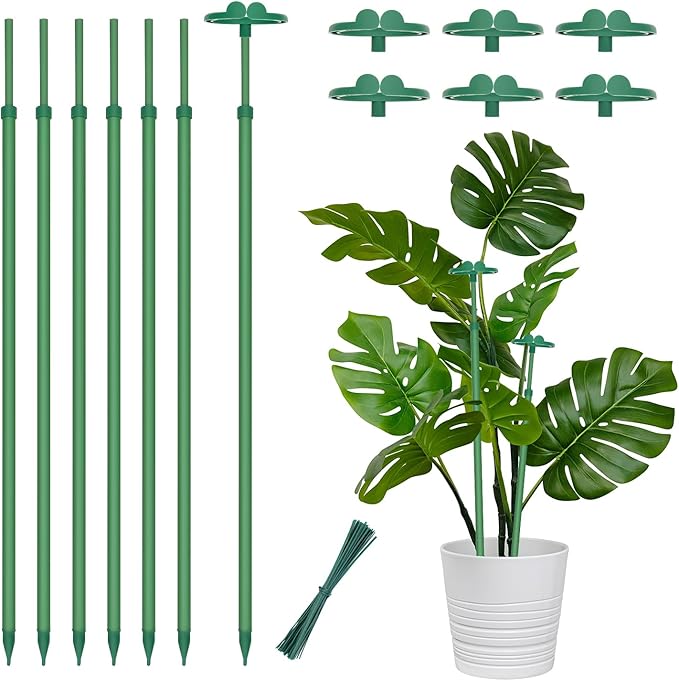 Extendable Plant Stakes, Length Scalable from 17.5IN to 30.1IN Plant Support Stake, Orchid Sticks with Clips for Indoor Outdoor,Garden Stakes for Plant,Tomato,Vegetables,Monstera,Vine - 7Pack