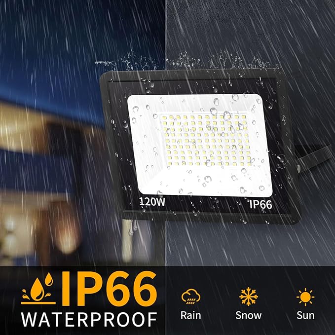 120W LED Flood Light Outdoor with 6ft Plug, 14400LM Brighter Exterior Security Lights, 5000K Daylight LED Work Light, IP66 Waterproof for Yard, Garage, Stadium, Lawn, 2 Pack