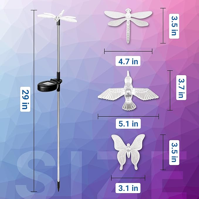 SOLPEX Solar Garden Lights, 6 Pack Solar Butterfly Lights Outdoor Decorations, Multi-Color Changing LED Light Stakes, Yard for Garden, Patio & Lawn, Bird
