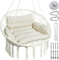 Greenstell Hammock Chair, Macrame Swing Chair with Comfy Cushion, Boho Hanging Chair for Outdoor & Indoor, Perfect for Bedroom, Patio, Balcony, Hold up to 350Lbs, White
