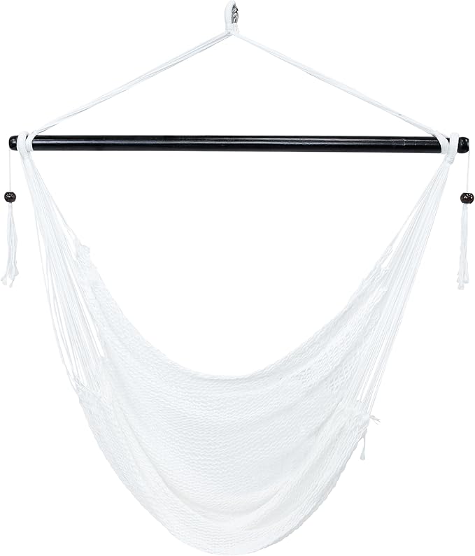 Sunnydaze Outdoor Hammock Chair Swing - Hanging Hammock Swing - Hanging Reading Chair - Soft-Spun Polyester Rope - Caribbean XL - Tan