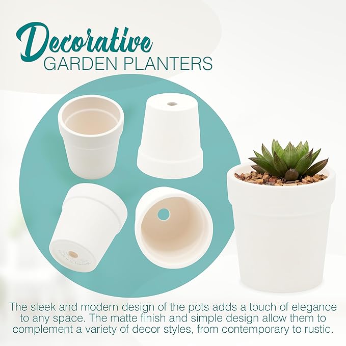 4E's Novelty Ceramic Flower Pots with Drainage Holes, 3.14", Pack of 12, Small Clay Garden Planters for Succulents, Cactus, Plants, DIY Easter Spring Craft Activity