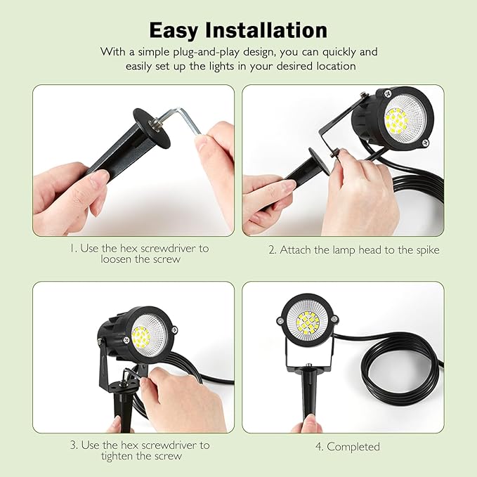 Outdoor Spotlight Cool White 6000K, 10W LED Spot Lights Outdoor for Yard Garden Tree, 120V Plug in Landscape Lighting with IP65 Waterproof for Halloween Christmas Decor, 4 Pack