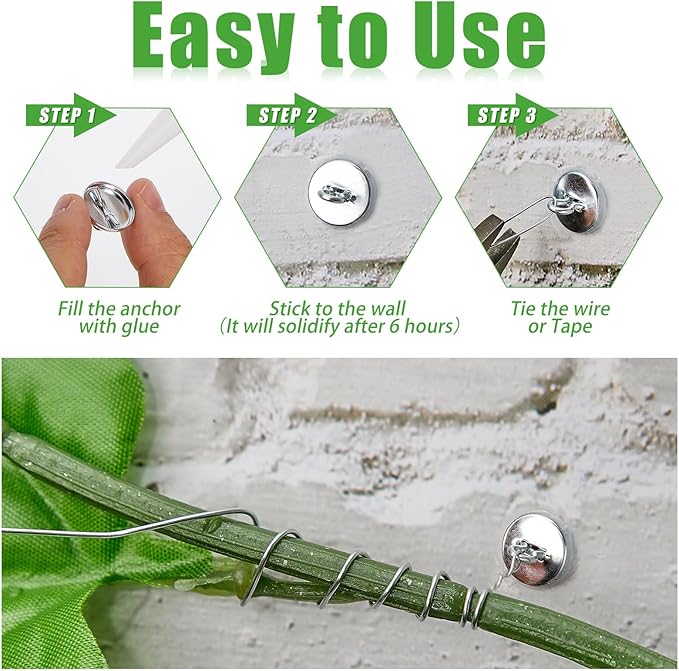 WILLBOND Plant Anchor Kit, 80 Pcs Vine Anchors 5 Pack Silicone Adhesive Sealant Garden Tie Tape Metal Wire Wire Cutters for Spring Trellis Vine and Stucco Brick Wall Climbing Plants Supplies(Silver)