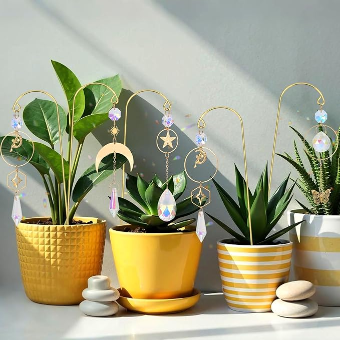 Crystal Suncatcher, 6 Pack Garden Suncatchers Small Trellis for Potted Plants Indoor Plant Trellis Sun Catchers Decoration for Garden Home Window