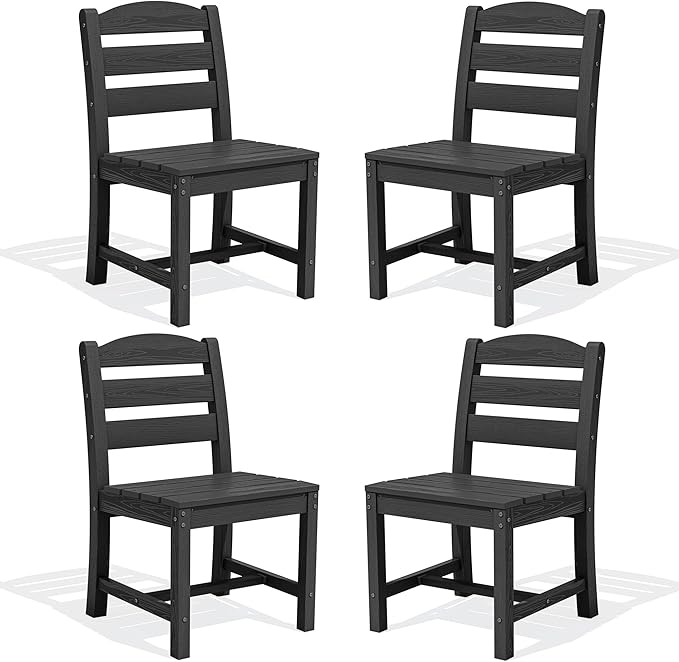 SERWALL Outdoor Dining Chairs Set of 4, All-Weather HDPE Patio Chair with 19.7" Widened Seat, for Backyard, Garden, Black