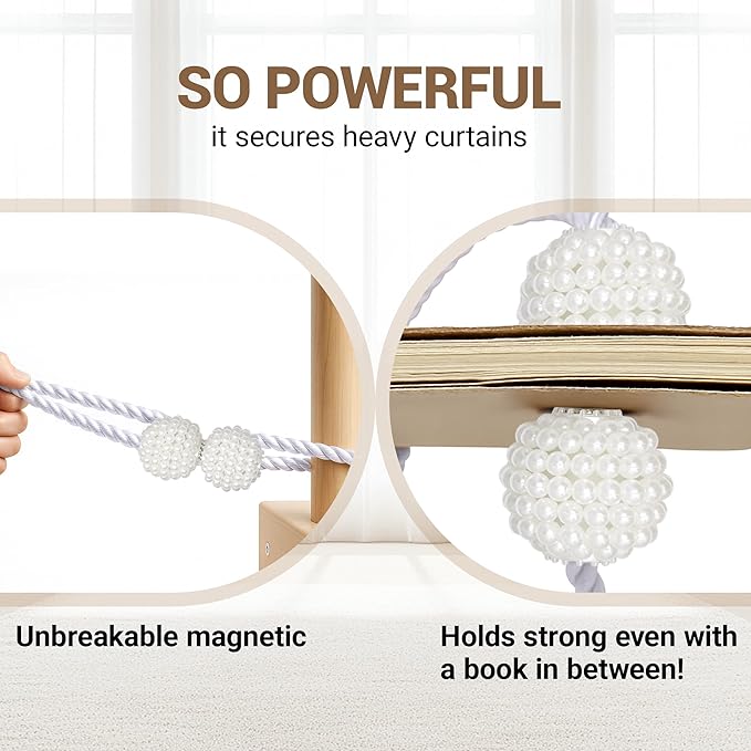 Hion Magnetic Curtain Tiebacks White 2pcs, Curtain Tiebacks Buckles Holdbacks Holders Hooks Clip for Home Bedroom Office Decorative Curtain