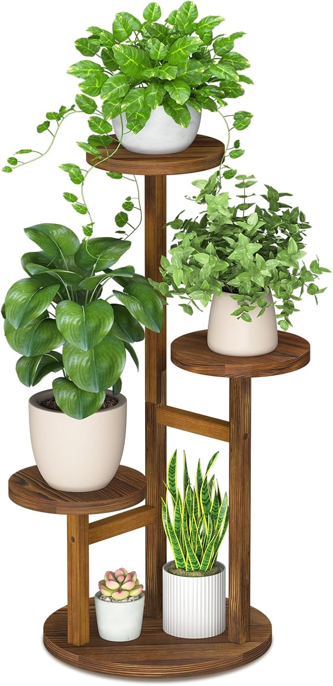 iDavosic.ly 3 Tier Plant Stand Indoor, Tiered Corner Wood Multiple Flower Holder Shelf, Tall Orchid Display Rack for Patio Porch Living Room Balcony Outdoor, Brown