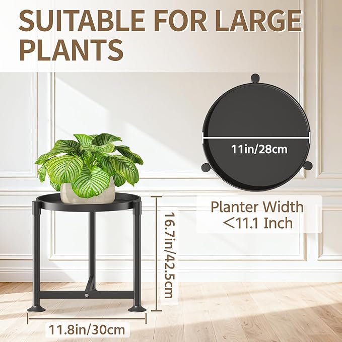 LASZOLA Black Plant Stand Indoor for Large Tall Heavy Duty Planters, Metal Vertical Single Flower Holder Organizer for Floor Corner, Sturdy Wrought Iron Round Shelf for Modern House Patio Decorative
