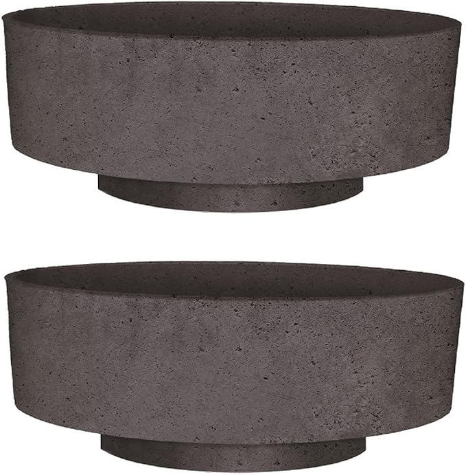 The HC Companies 8 Inch Round Plastic Succulent Capri Bowl Decorative Indoor Flower Succulent Planter Pot with Drain Plug Hole, Faux Concrete Color (2 Pack)