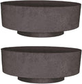 The HC Companies 8 Inch Round Plastic Succulent Capri Bowl Decorative Indoor Flower Succulent Planter Pot with Drain Plug Hole, Faux Concrete Color (2 Pack)