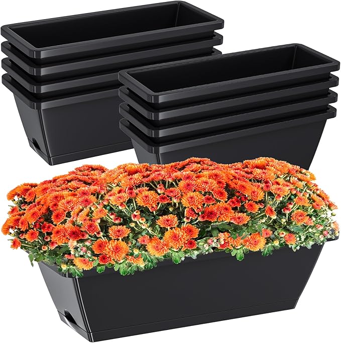Planter Boxes for Domestic Gardening 8 Pcs, 17 Inch Long Window Sill Planter Box Outdoor, Plastic Rectangular Window Rectangle Window Boxes Planters with Drainage Holes and Trays for Windowsill