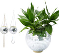 Disco Ball Planter, 8" Silver Disco Ball Planter, Disco Ball Plant Hanger with Hanging Rope, Hanging Chain, Hook, Circle and Extra Mirror Pieces