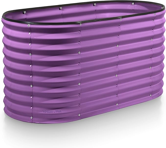 Plant & Plot Galvanized Raised Garden Beds Outdoor // 4×2×2 ft Planter Raised Beds for Gardening, Vegetables, Flowers // Large Metal Garden Box (Purple) // Patented Tool-Free Design
