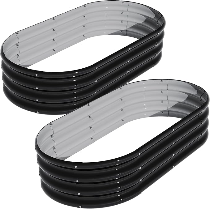 2Pcs 4X2X1ft Oval Raised Garden Bed Kit,Galvanized Raised Garden Beds Outdoor, Metal Planter Box Steel Kit Flower Herb,Vegetables..Black